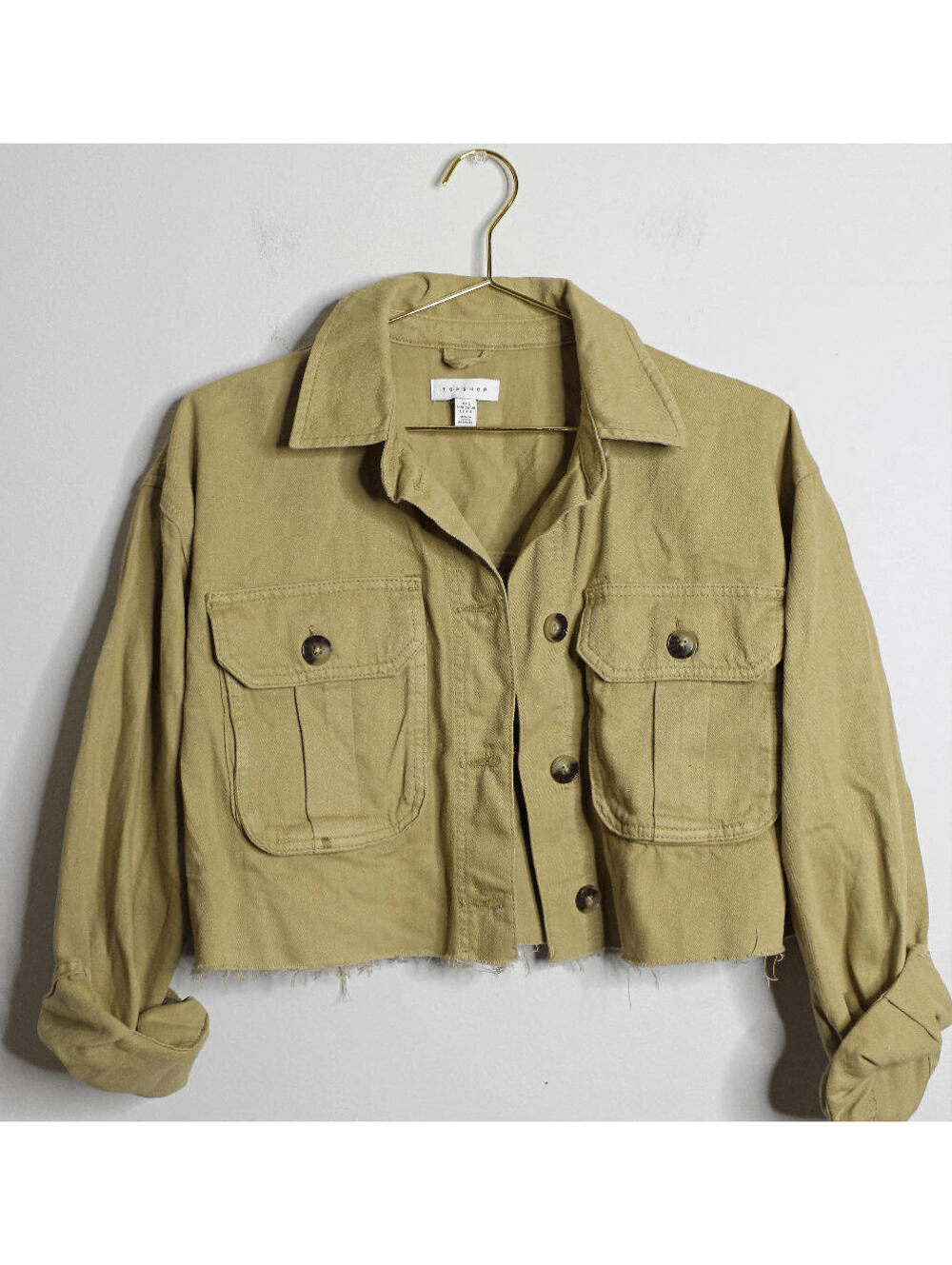 Topshop Distressed Khaki Crop Jacket - 4-6